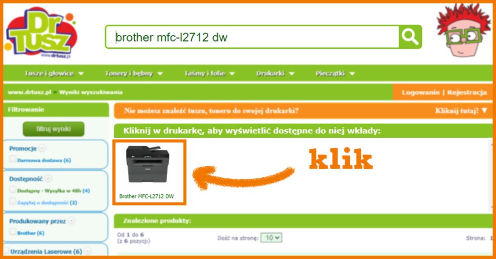 screenshot ze strony DrTusz.pl - wyszukiwarka