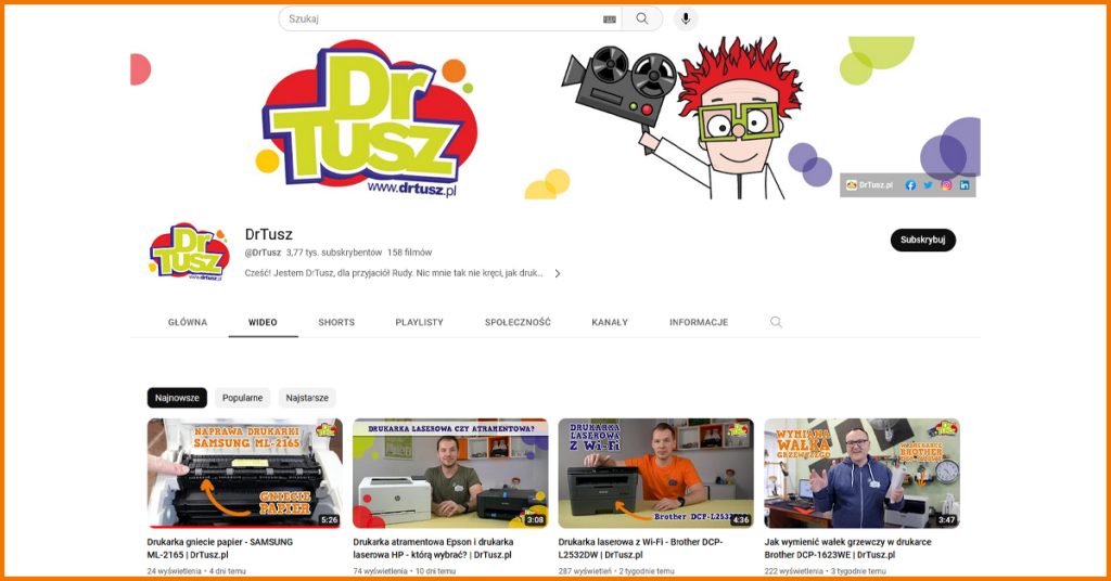 screenshoot z kanału DrTusz w serwisie YouTube