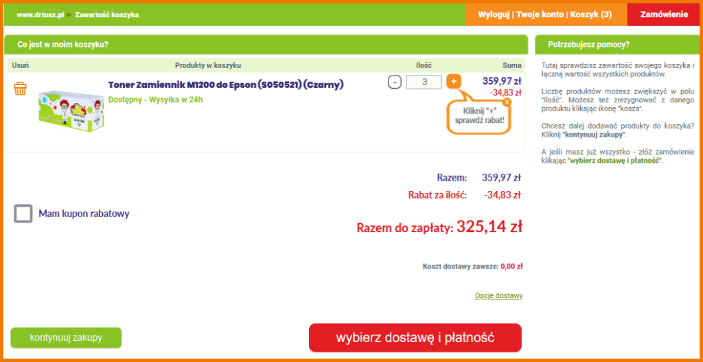 screenshot koszyka na DrTusz.pl