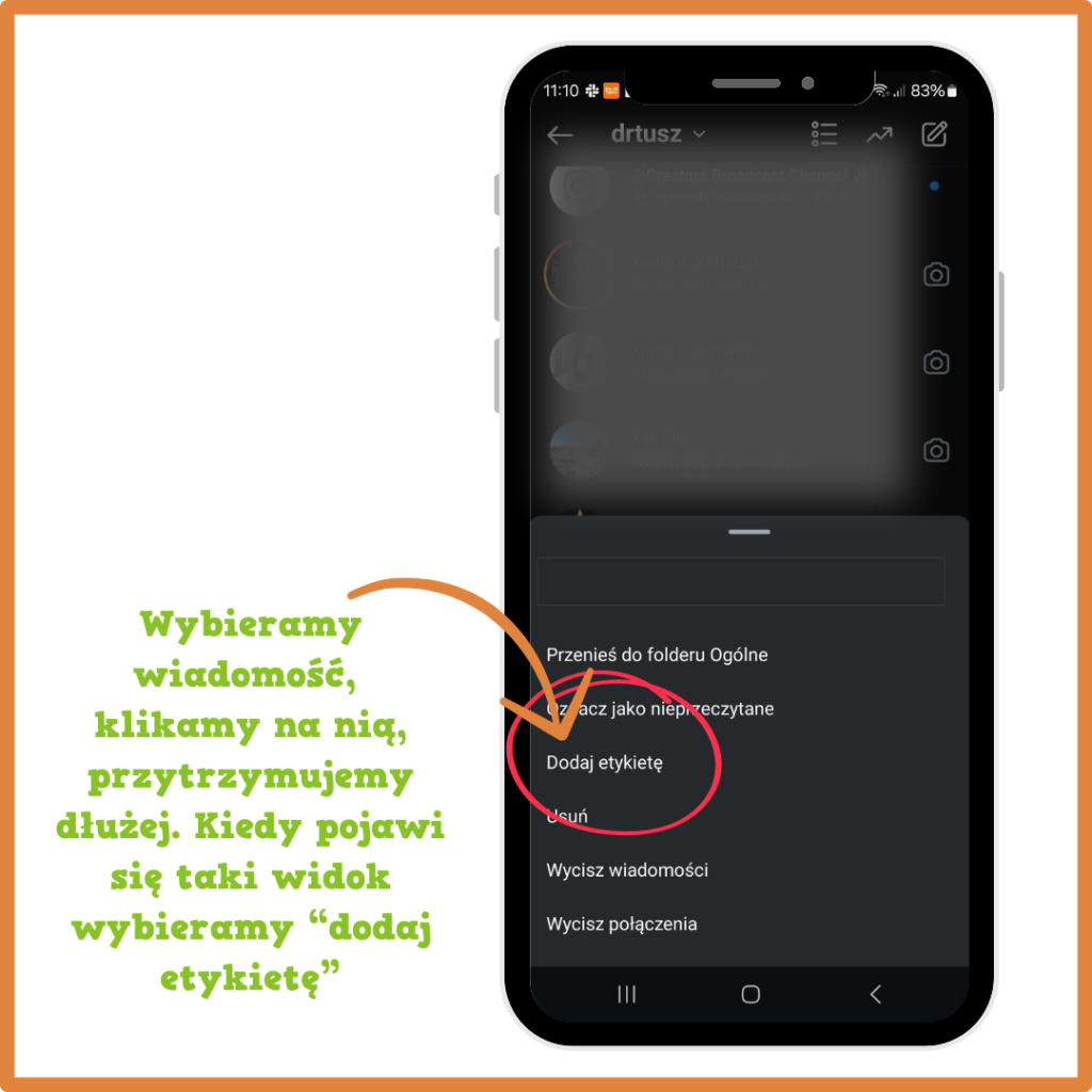 dodawanie etykiety na Instagramie