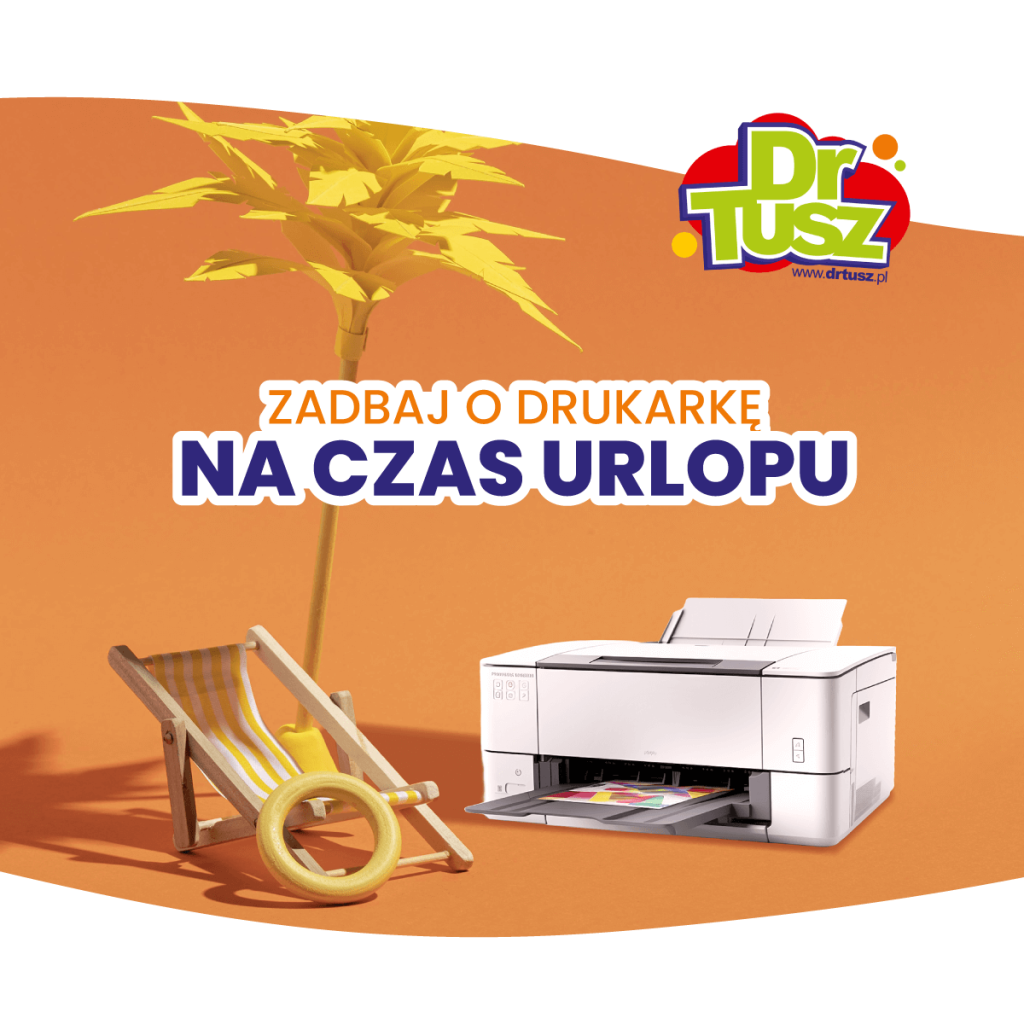 Drukarka w czasie urlopu pod palmą - obrazek humorystyczny