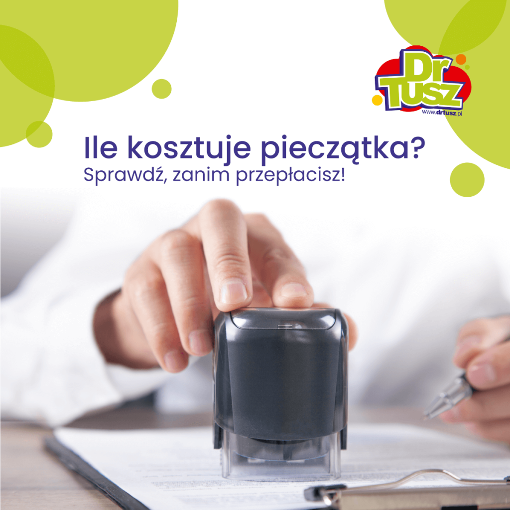 Grafika przedstawiająca pieczątkę z podpisem: ile kosztuje pieczątka
