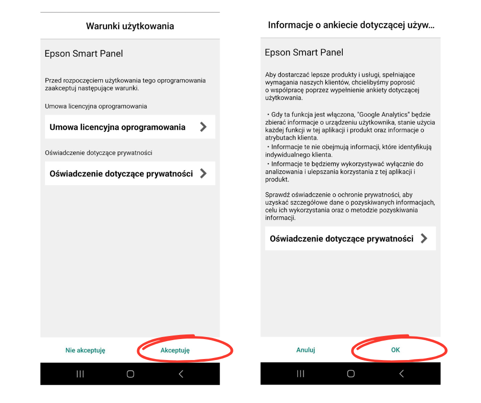 Epson smart panel akceptacja warunków umowy
