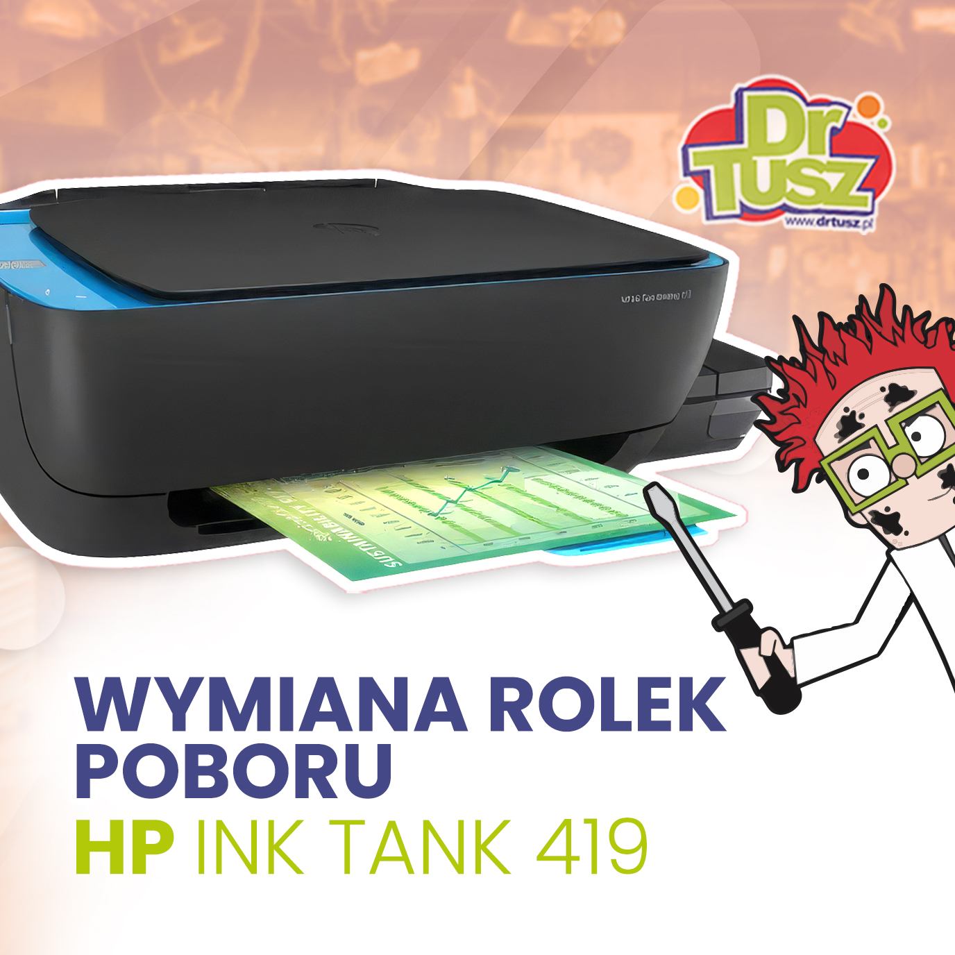 Wymiana rolek poboru papieru w drukarce HP Ink Tank 419.